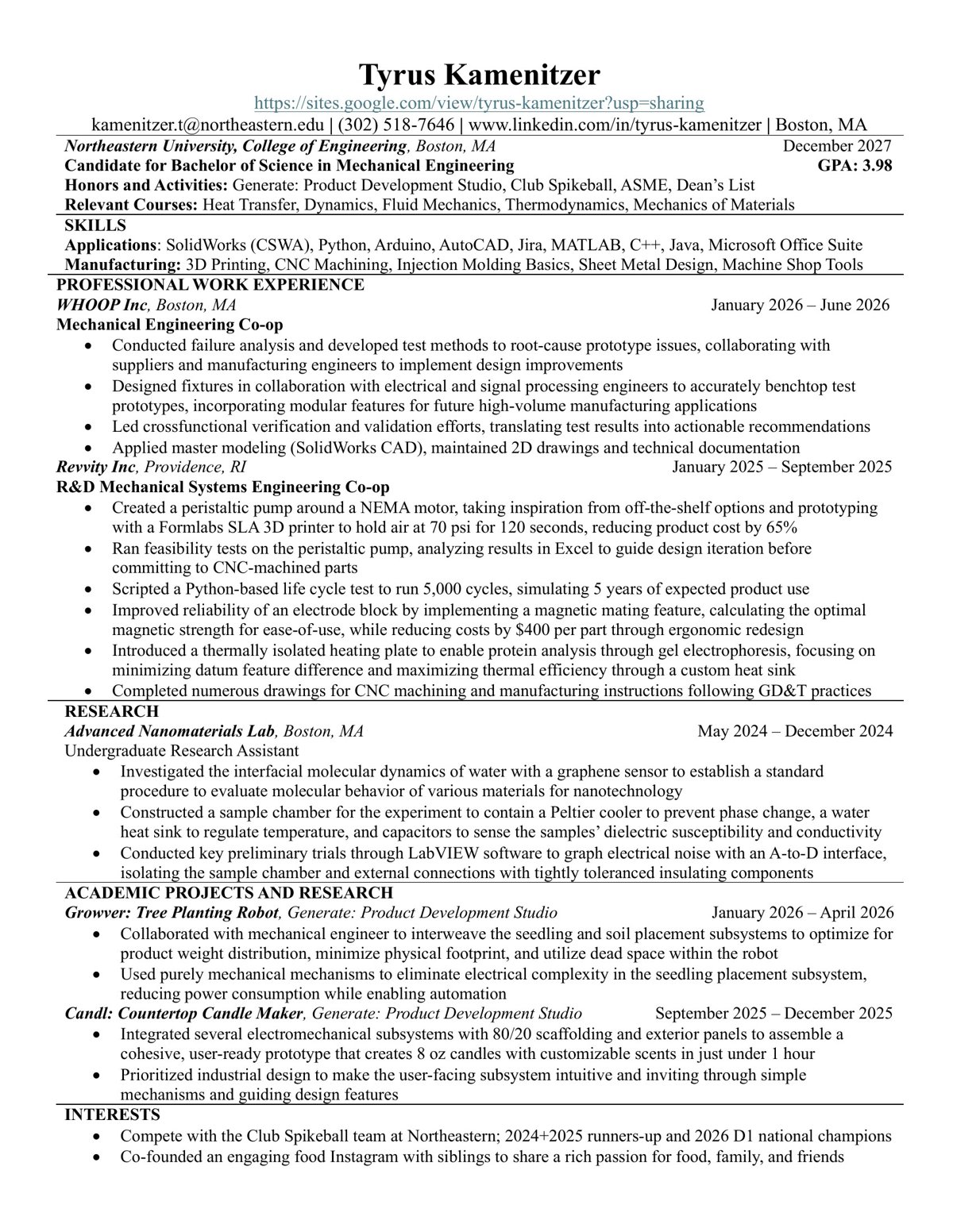 Tyrus Kamenitzer resume